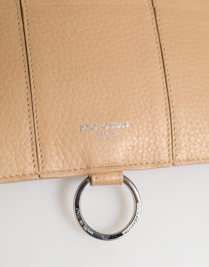 Beige Kalfsleder Grote Crossbody Kaartenhouder Portemonnee
