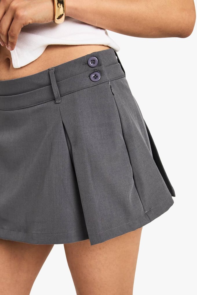 boohoo Dames Box Plooi Skort | Houtskool | Maat: 34