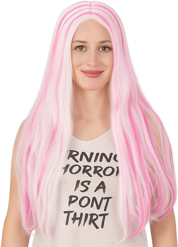 Lange Roze-Witte Verkleedpruik – Party & Feest Accessoire