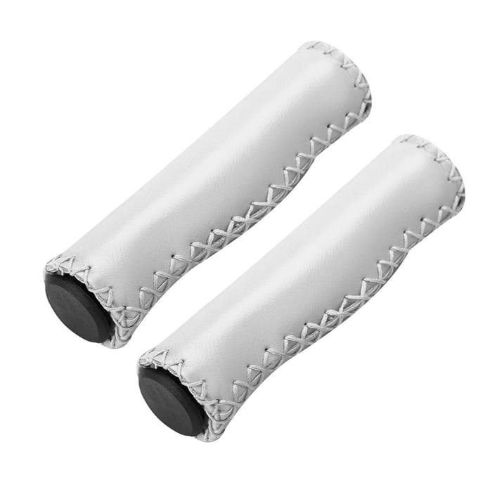 1 Paar Handgestikte PU Fiets Fiets Stuur Handvatten met Plug(Wit) wit