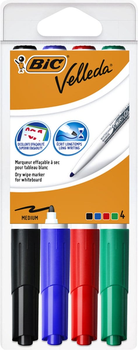 Viltstift Bic 1744 whiteboard rond ass 1.4mm blister à 4st - 6 stuks