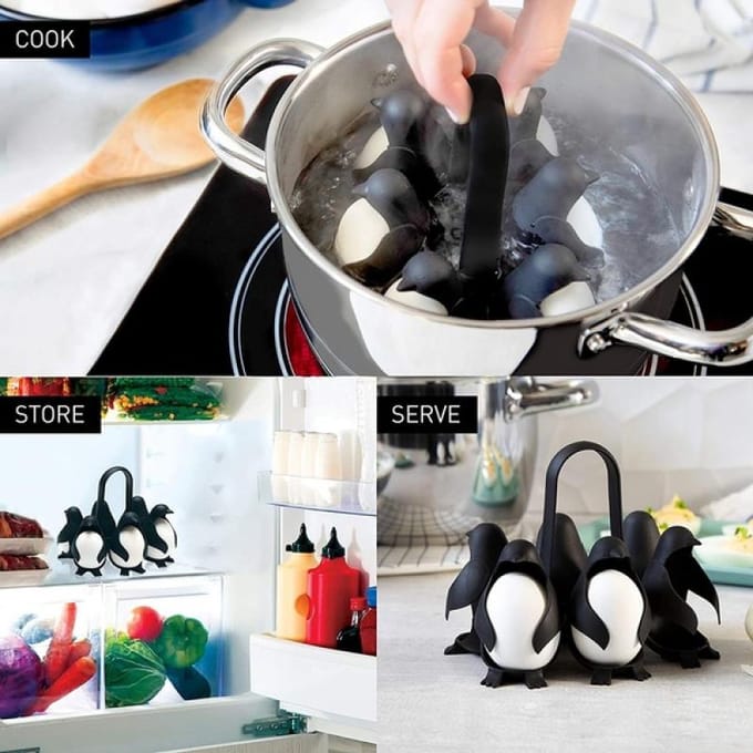 Multifunctionele pinguïnvorm Keuken Eieropbergrek Eierkoker Koelkast Opbergplank black