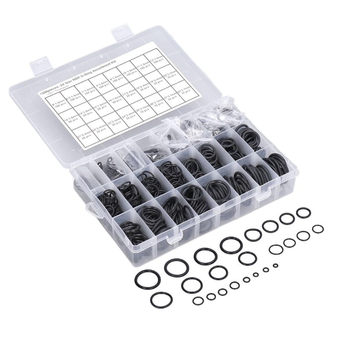 1200 stuks Nitrilrubberen afdichtingsring Diverse maten O-ringen Assortimentskit Zwart gray