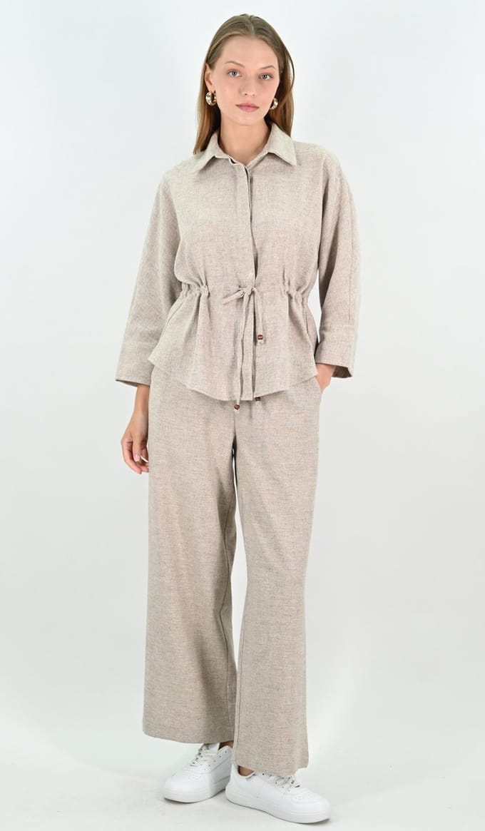 YesMooi - Safari Blouse van Linnenmix met taillekoord - S (36)