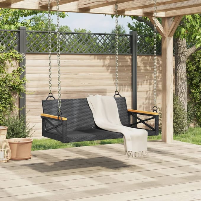 vidaXL - Schommelbank - 109x62x40 - cm - poly - rattan - zwart