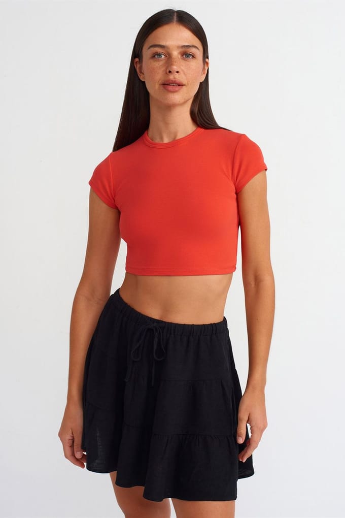 Dames Crop Slim-Fit Crew Neck T-Shirt