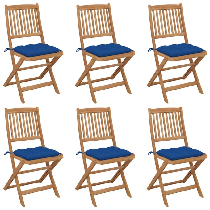 vidaXL - Inklapbare - stoelen - 6 - st - met - kussens - massief - acaciahout