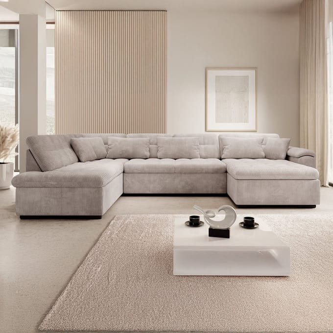 Meubella - Hoekbank Nicoreta - Beige ribstof - Rechts