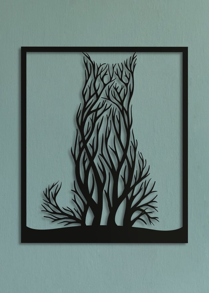 Wanddecoratie | Kat van takken - M (34x40cm)