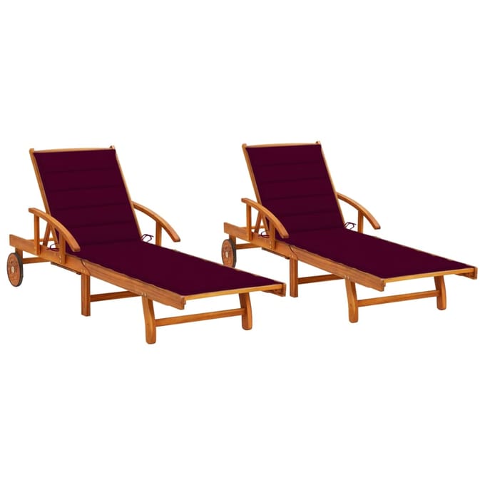 vidaXL - Ligstoelen - 2 - st - met - kussens - massief - acaciahout