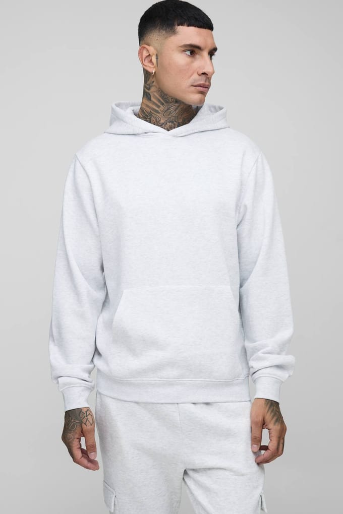 Tall Essential BM Signature Regular Fit Over the Head Hoodie | Grey Marl | Size Small