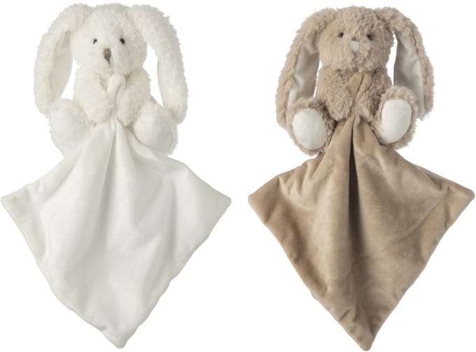 J-Line decoratie Konijn Doudou - polyester - wit/bei ge - set van 2