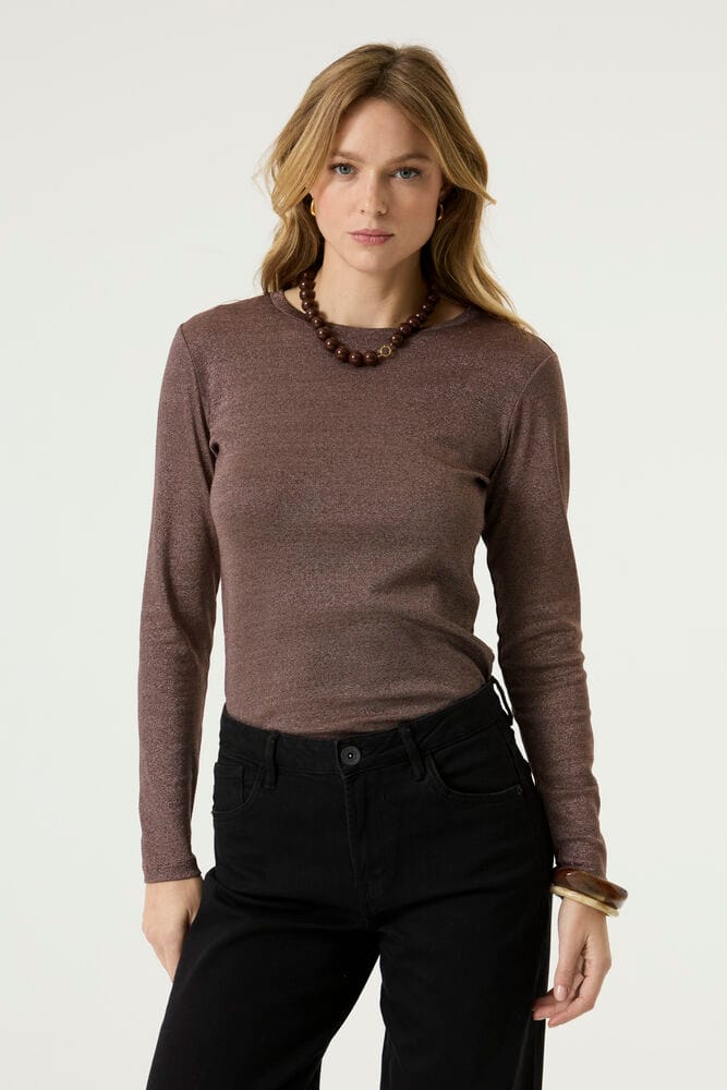 GARCIA Dames Effen T-shirt Bruin Lange mouw