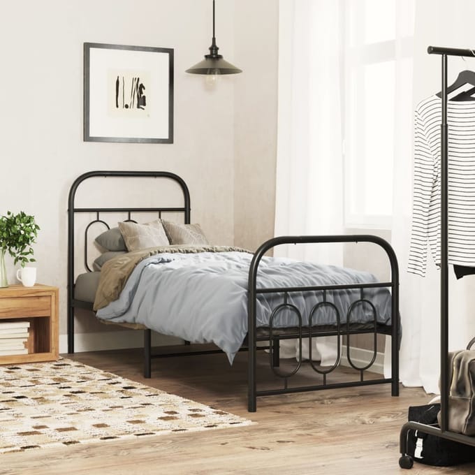 vidaXL - Bedframe - met - hoofd- - en - voeteneinde - metaal - zwart - 75x190 - cm