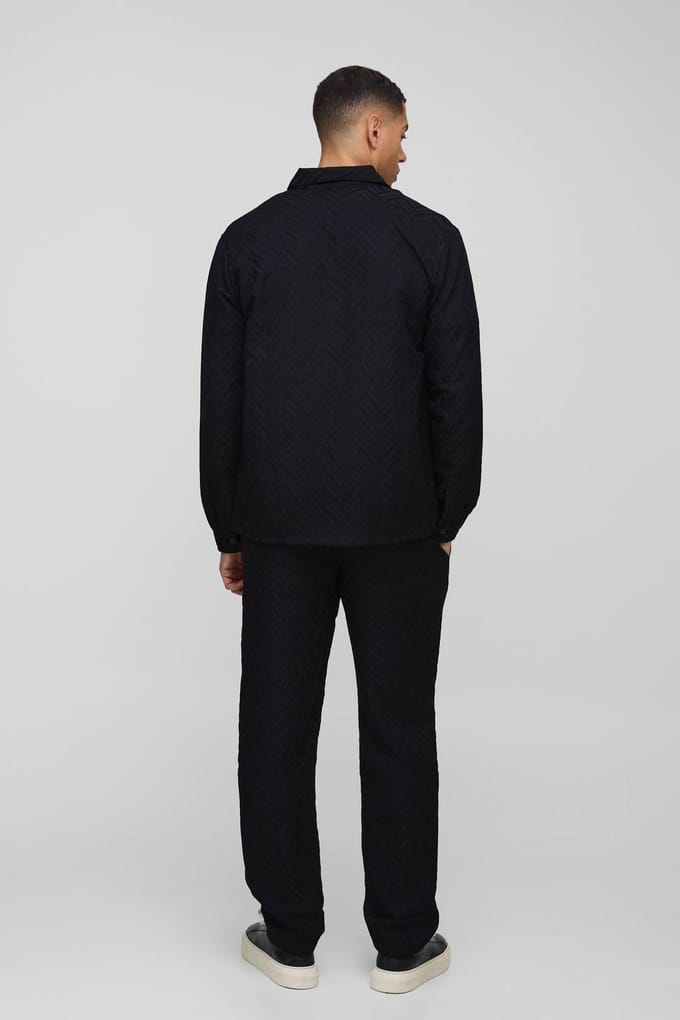 Tonal Geo Elasticated Waist Straight Trouser | Black | Size Medium