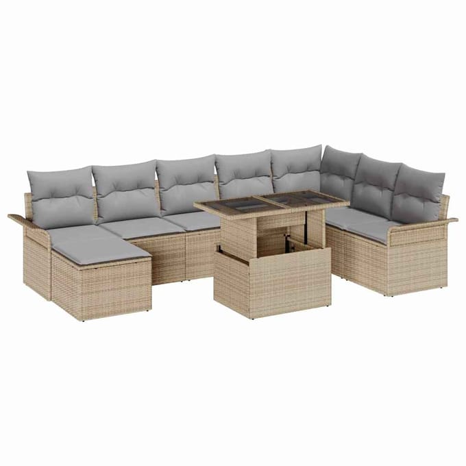 vidaXL Tuin Sofa Set 9 st Beige poly rattan