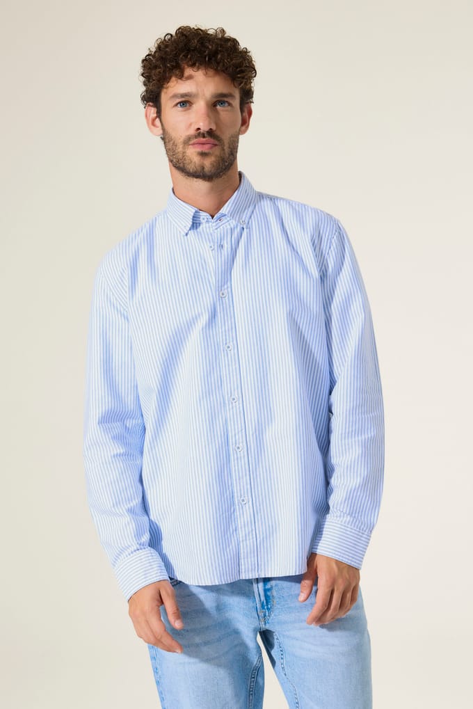 GARCIA Heren Effen Overhemd Blauw Lange mouw