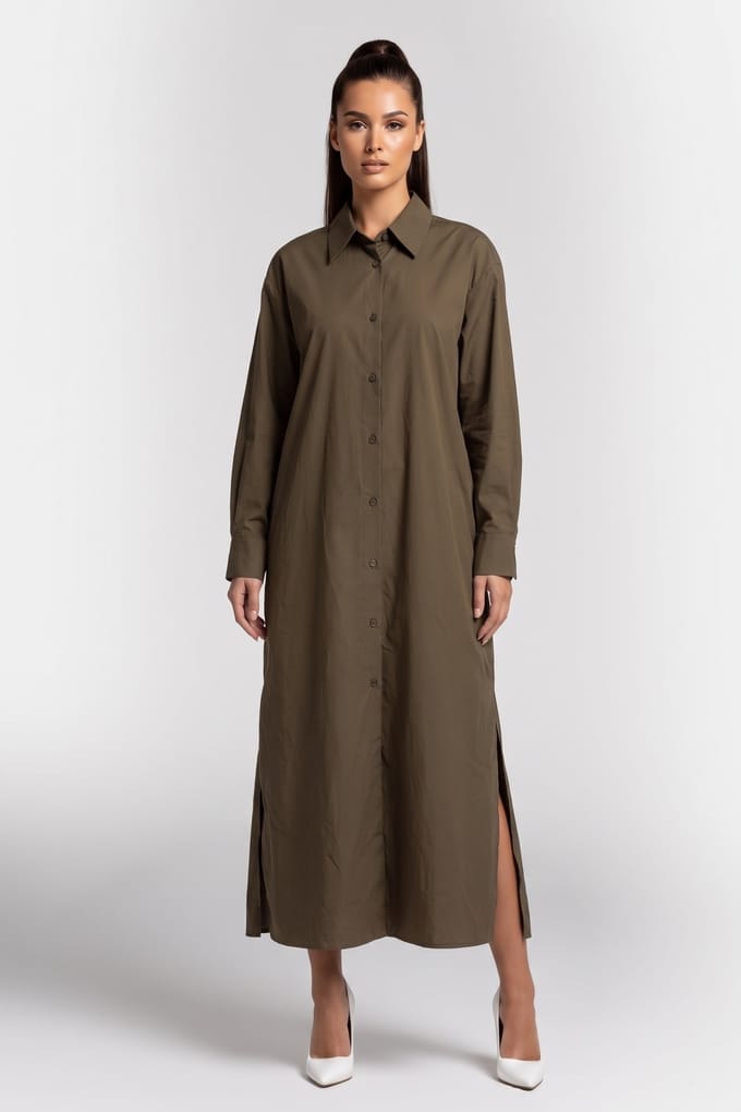 ARKET Press Falla Maxi Shirt Dress Khaki Taglia: 38 | Maxi abiti Outlet | Donna | Marrone