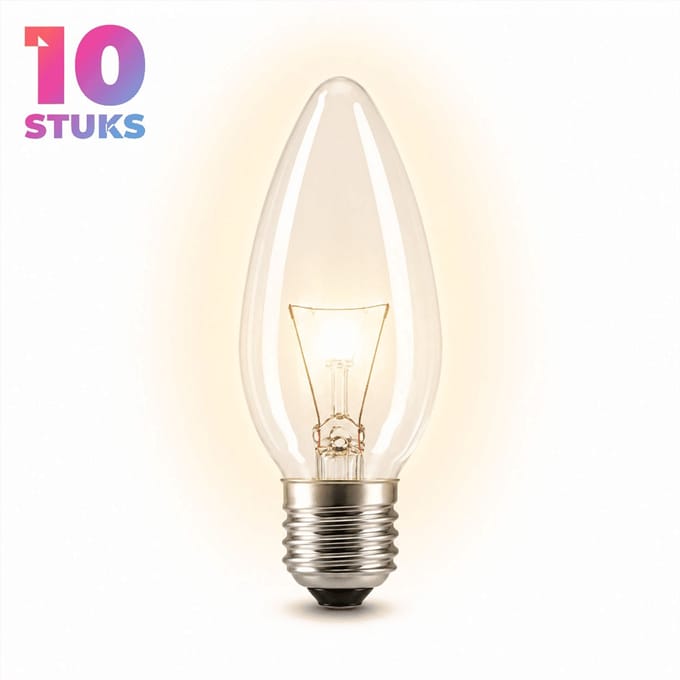 10x Kaarslamp Gloeilamp E27 - 25W - Warm Wit Licht (2700K) - 180 lm - 1 jaar - Dimbaar