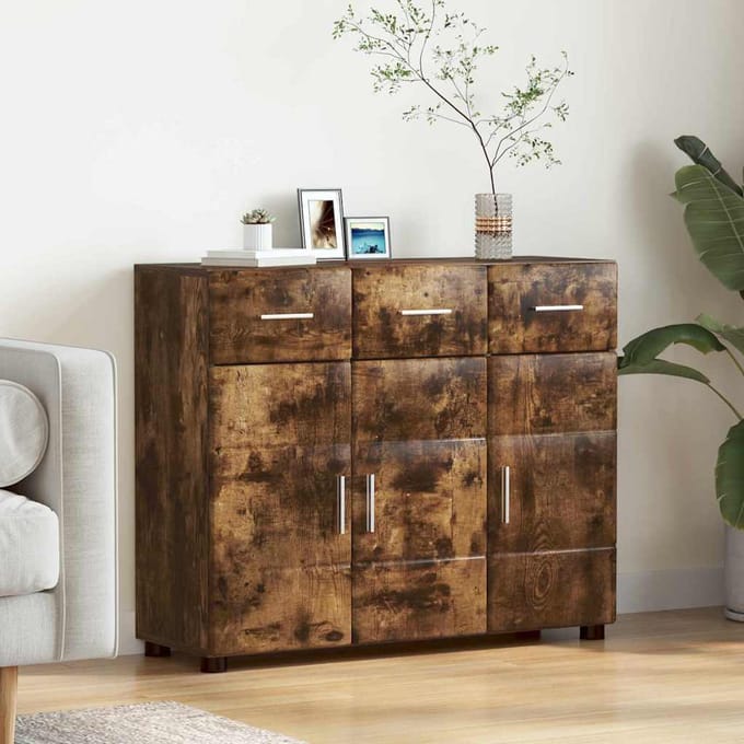 vidaXL - Dressoir - FLORIN - 88,5 - x - 30,5 - x - 73 - cm - Gerookt - eiken - Bewerkt - hout