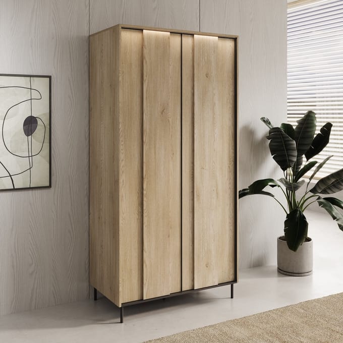 Meubella - Tarello - Kledingkast 2 deurs - Eikenpatroon - 99x55x200 cm