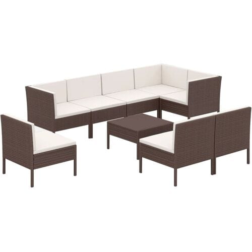 vidaXL - 9-delige - Loungeset - met - kussens - poly - rattan - bruin