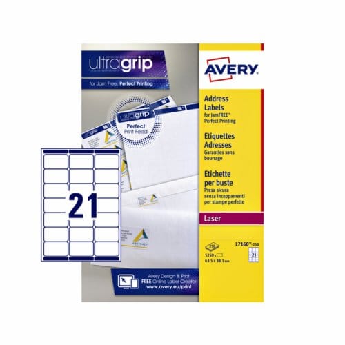Etiket avery l7160-250 63.5x38.1mm wit 5250 Etiketten