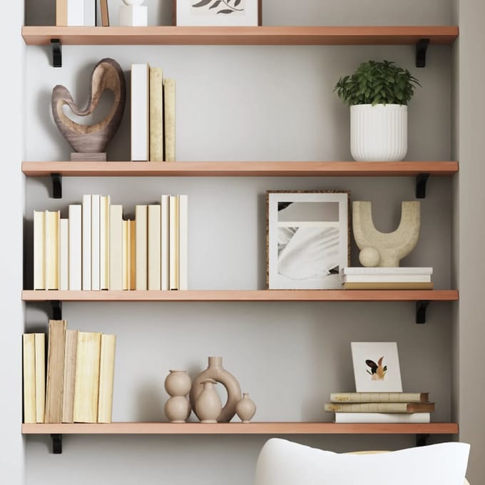vidaXL - Wandschap - 80x20x2 - cm - behandeld - massief - eikenhout - lichtbruin