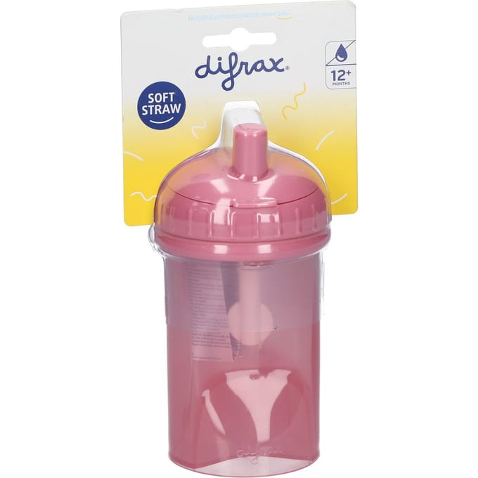 Difrax Rietjesbeker Drinkbeker - 250 ml - 12+ Maanden - Roze - 1 stuk
