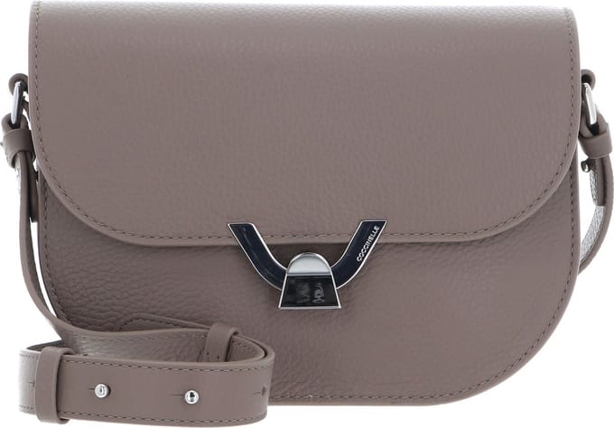 COCCINELLE Leren Schoudertas Dew Crossbody Grained Leather Warm Taupe