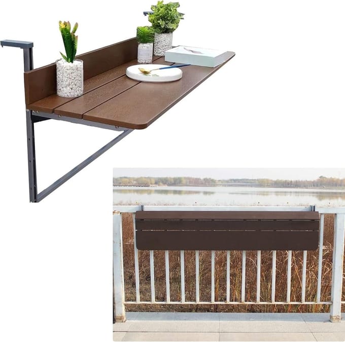 Inklapbare Balkontafel - Buiten Bartafel - Balkon Genieten - Verstelbare Hoogte - 60x37cm - Houtlook Bruin