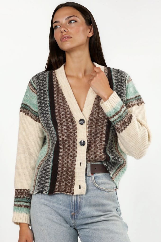 Oversized Zachte Touch Patroon V-Hals Gebreide Cardigan