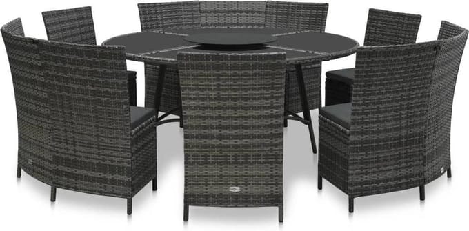 vidaXL - 7-delige - Tuinset - met - kussens - poly - rattan - grijs