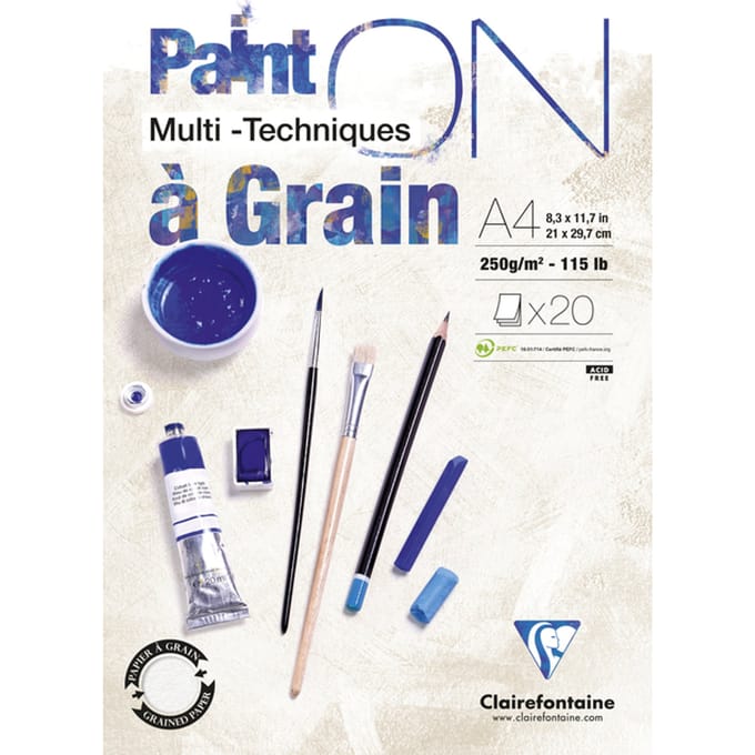 Clairefontaine paint on - Tekenblok - A4 - Korrel - 250g - 20 vel