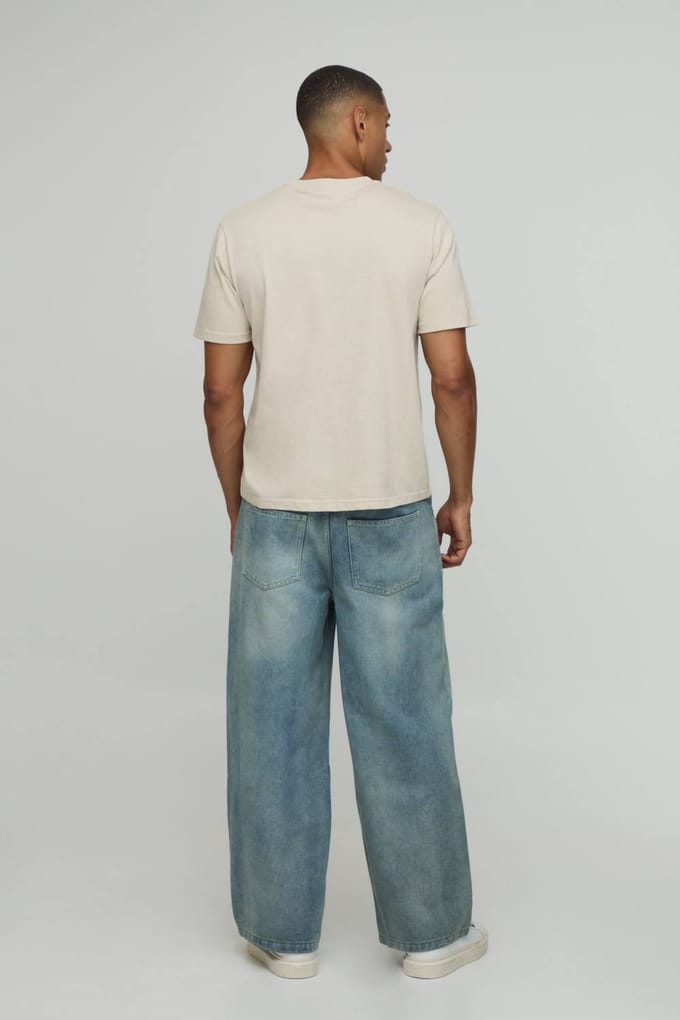 Baggy Rigid Washed Jeans | Antique Blue | Size 48R