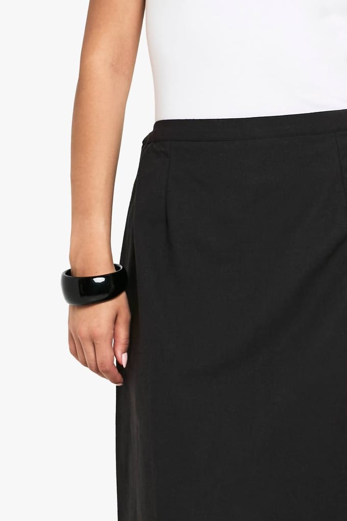 boohoo Dames Linnen Gespleten Maxi Rok met Achterklep | Zwart | Maat: 34