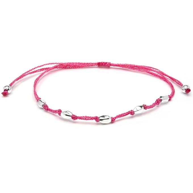 Bracelet Luxenter en coton rose avec finition en argent sterling 925 - Buawe