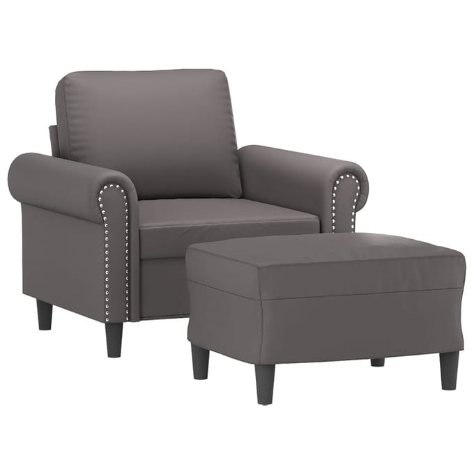 vidaXL - Fauteuil - met - voetenbank - 60 - cm - kunstleer - grijs