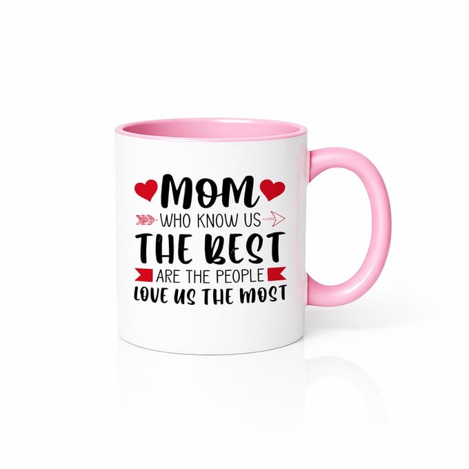 Lief Cadeau voor Moeder Mok - Mom Who Knows Us The Best - 330ml - Roze & Wit