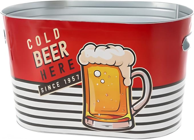 Cepewa Bierkoel emmer - rood - nostalgisch - metaal - 33 x 20 cm - bier koelen / zomer - ijsemmer