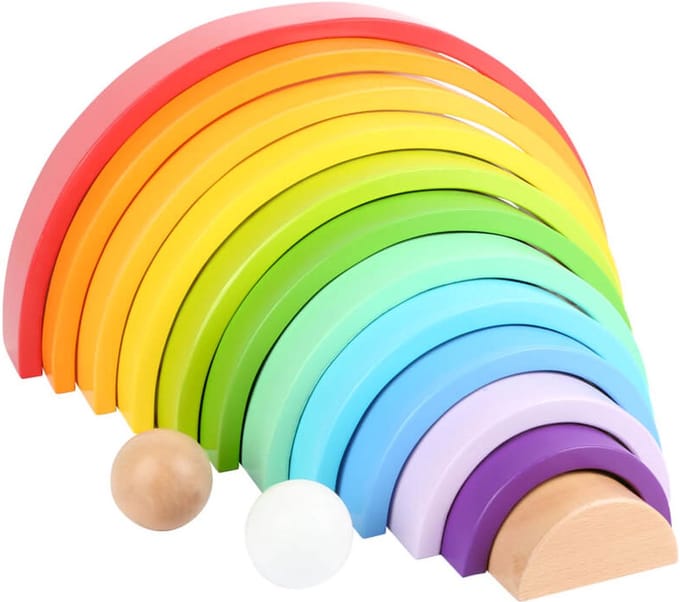 Small Foot - Houten Bouwblokken Regenboog XL, 14dlg.