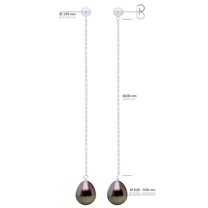 Hangende Oorbellen - Echte Gecultiveerde Tahiti Perlen Parel 8-9 mm