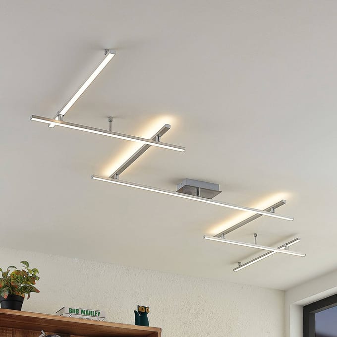 Lindby LED plafondlamp Kerem, 345 cm, nikkelkleurig, metaal