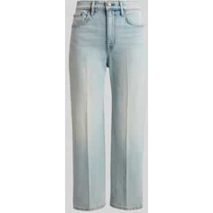 straight fit jeans van katoenmix met persplooien