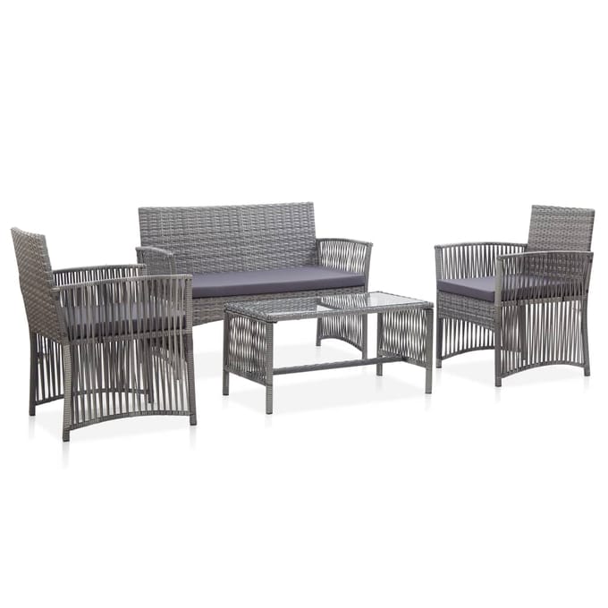 vidaXL - 4-delige - Loungeset - met - kussen - poly - rattan - antraciet