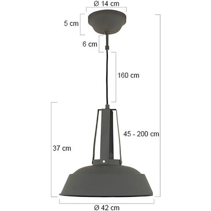 Hanglamp Eden Grijs 7704GR - Hoogteinstelbaar, E27 Fitting, Kunststof/Metaal, Industrieel Stijl - Mexlite