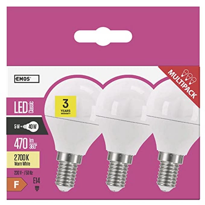 LED-lamp 6W E14-fitting Mini Globe G45 warm wit 2700K - vervangt 40W gloeilamp - verpakking van 3
