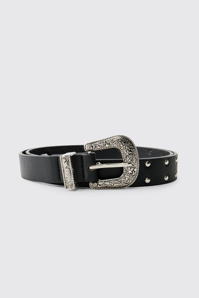 PU Western Buckle Belt | Black | Size Large/XL