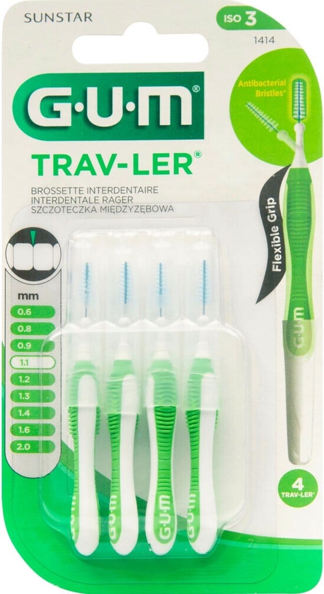 6x GUM Trav-Ler Ragers Groen 1.1mm blister à 4 stuks