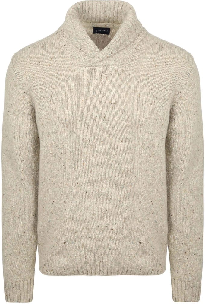 Suitable Trui Shawl Tweed Eco Wool Ecru - Maat M - Heren - Pullover